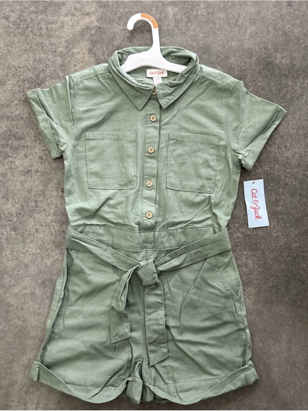 Cat & Jack Olive Green Short-Sleeve Utility Romper